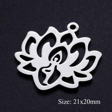 5pcs/lot Flower of Life DIY Charms Wholesale 100% Stainless Steel Yoga Lotus Connectors Charm Om Hansa Hand Jewelry Pendant daiiibabyyy
